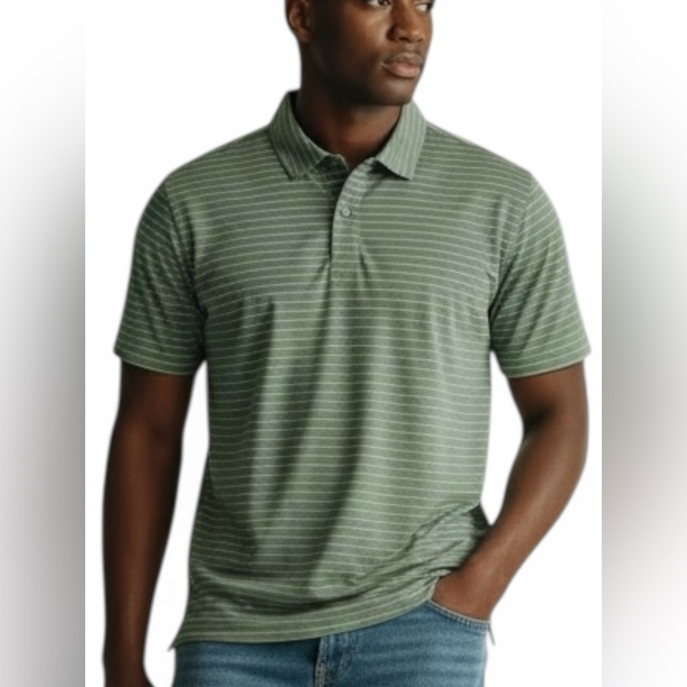 Walter Hagen Polo Golf Shirt Men’s White Green Striped Short Sleeve Size /XL